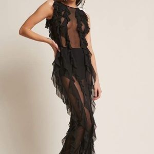 Forever 21 Black Sheer Ruffle Maxi Dress